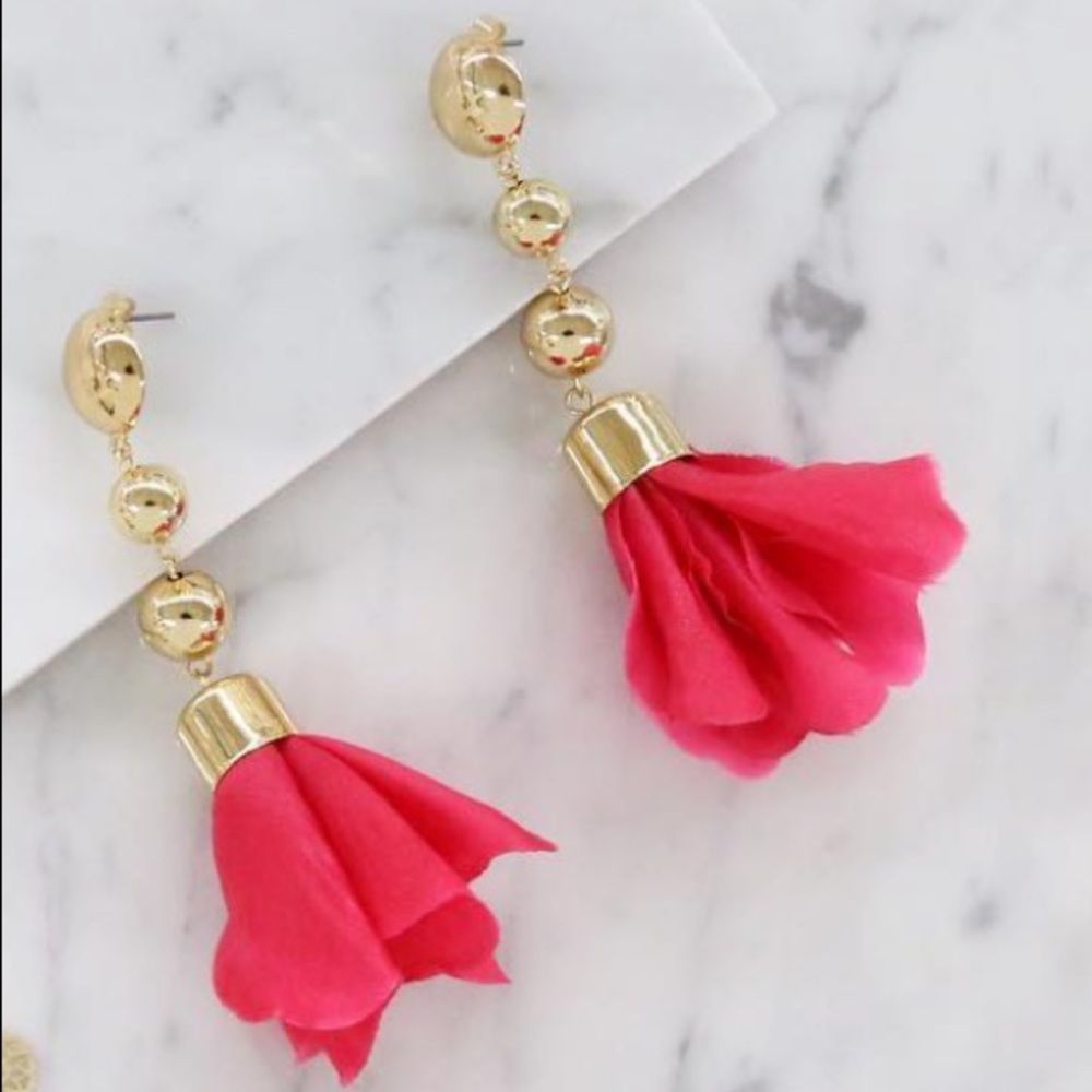 Ettika x Revolve PINK FLORAL DANGLE POST EARRINGS OS